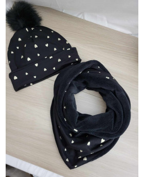 Chèche enfant hiver Coeur/Noir - Pompom by Lou