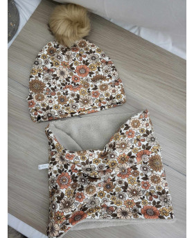 Snood hiver Fleurs/Beige - Pompom by Lou
