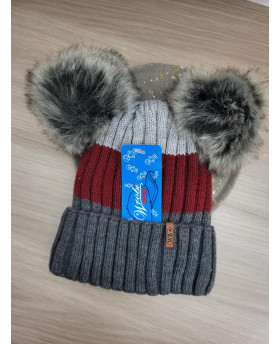 Bonnet enfant - Gris/Bordeaux