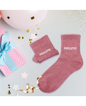 Chaussettes paillettes Poulette/Pipelette - Rose