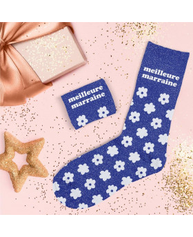 Chaussettes paillettes Meilleure marraine - Bleu