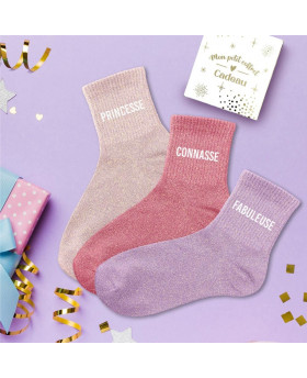 Coffret trio chaussettes paillettes - Princesse/Connasse/Fabuleuse