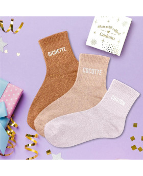 Coffret trio chaussettes paillettes - Bichette/Cocotte/Chaton