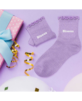 Chaussettes paillettes enfant Bisous - Mauve