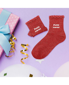 Chaussettes paillettes enfant Petit coeur - Rouge