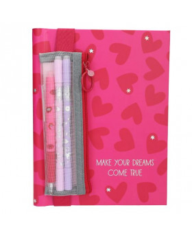 Carnet Coeurs + stylos -...