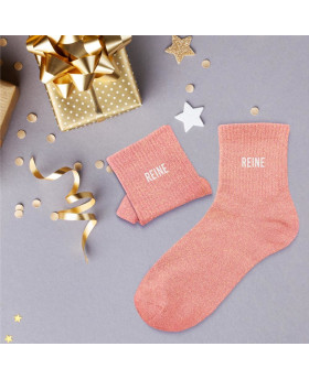 Chaussettes paillettes Reine - Vieux rose