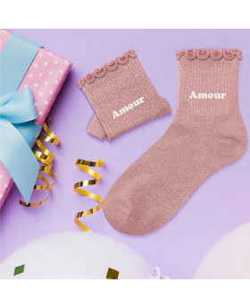 Chaussettes paillettes enfant Amour - Rose