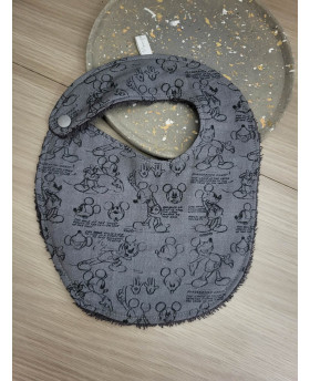 Bavoir Mickey/Gris - Pompom...