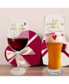 Coffret duo Verre à vin + verre à bière - Amour